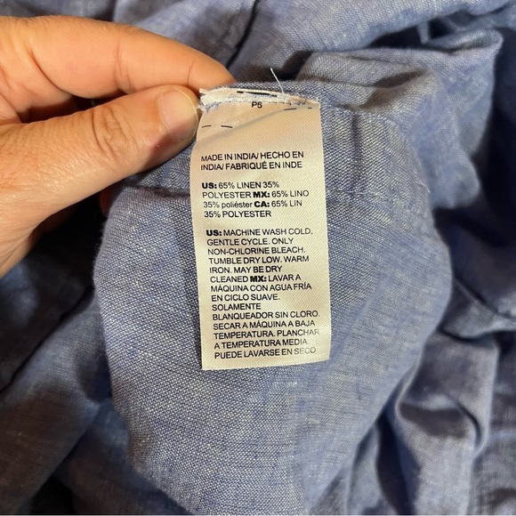 Chico's Blue Linen Blend Shirt Dress with Side Vent Buttons Roll Tab Sleeve - Picture 7 of 12